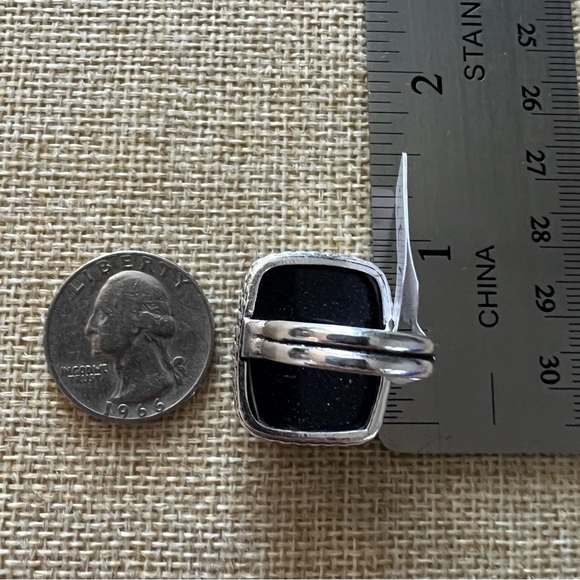 New Blue Sandstone Silver Overlay Ring Size 7 - Picture 5 of 6